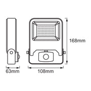 Projecteur LED 10W - 800lm, 3000K ou 4000K, IP65, gris, avec détecteur de mouvement, LEDVANCE Floodlight Endura