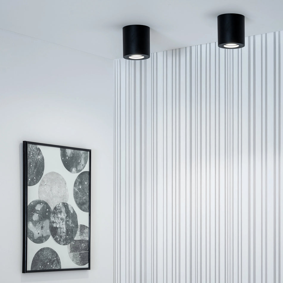 LED Aufbauleuchte für Innen und Außen | Badezimmer | Milano IP44 | Rund | Schwarz Matt | GU10 | 230V
