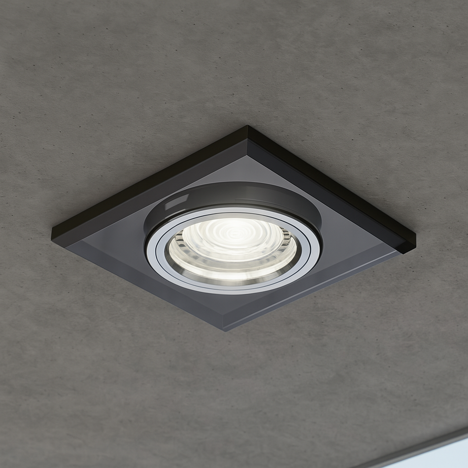 Spot encastré LED | en verre | Carré | Miroir noir | respectueux de l'énergie et de l'environnement | GU10 | 230V 12V | Cristal