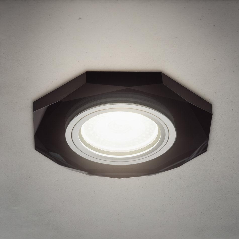 Einbaustrahler Cristal  aus Glas Achteck Schwarz-Spiegel inkl. GU10 Fassung 230V 12V | extra-flach | dimmbar