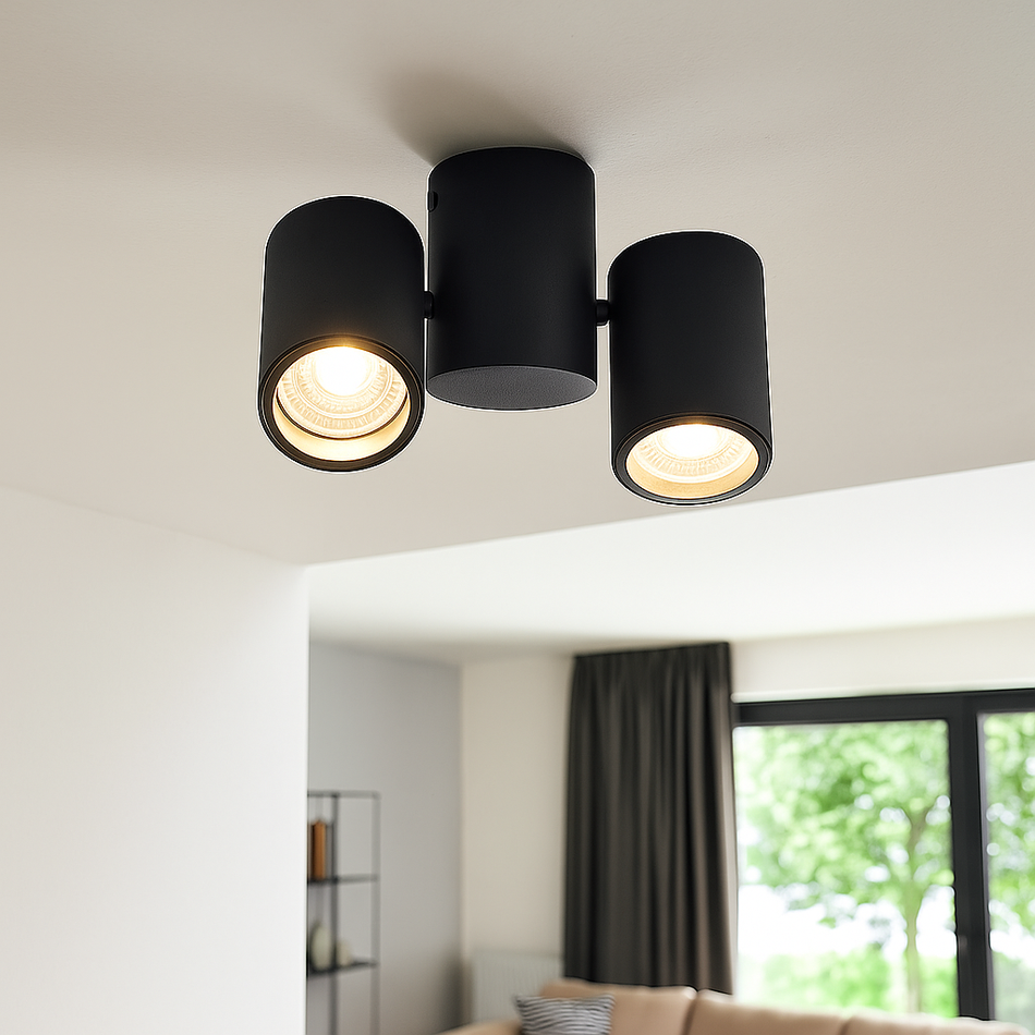 LED Aufbaustrahler | 2-flammig | Rund | Schwarz | GU10 | 230V | Innenbeleuchtung