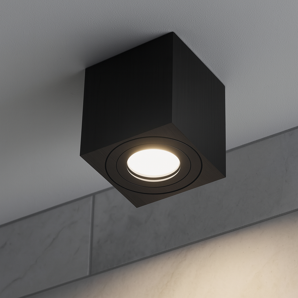 Aufbaustrahler aus Aluminium MILANO-Q IP44 Eckig Weiß Silber Schwarz 95mm X 80mm IP44 GU10 230V | Dimmbar