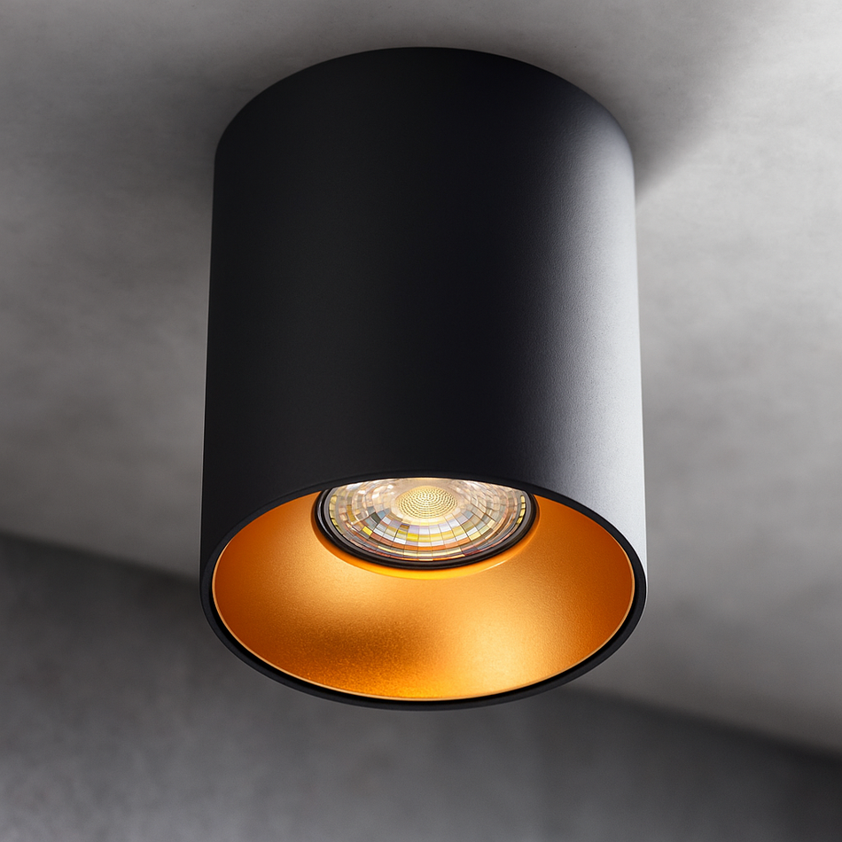 LED Aufbaustrahler Astral B/G | Rund | Schwarz & Kupfer-Gold | GU10 | 230V | Innenbeleuchtung | Dimmbar