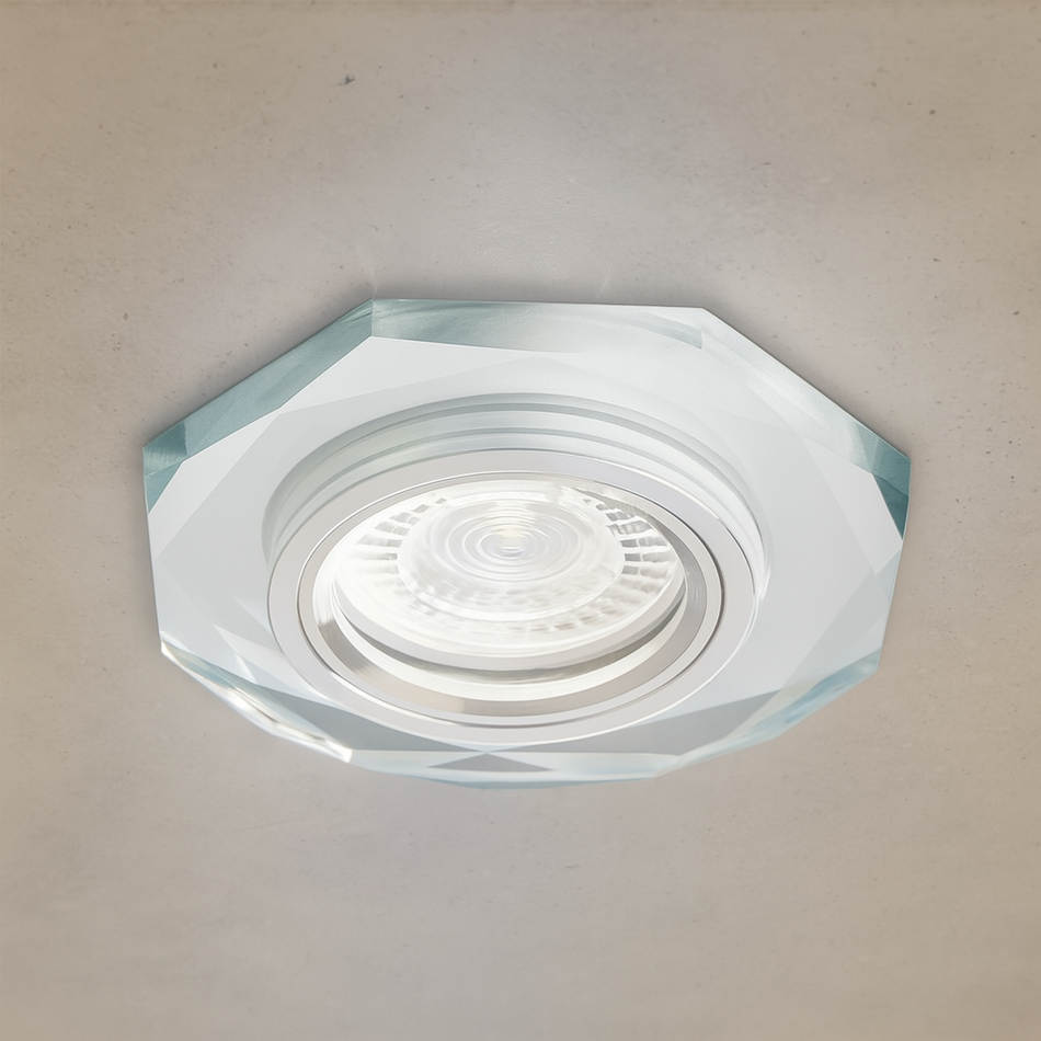 LED Einbaustrahler aus Glas | Achteck Klar-Spiegel | inkl. GU10 Fassung | 230V 12V |  Cristal | extra-flach | dimmbar