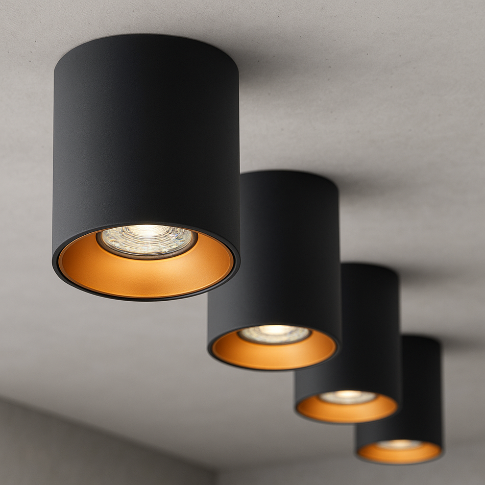 LED Aufbaustrahler Astral B/G | Rund | Schwarz & Kupfer-Gold | GU10 | 230V | Innenbeleuchtung | Dimmbar