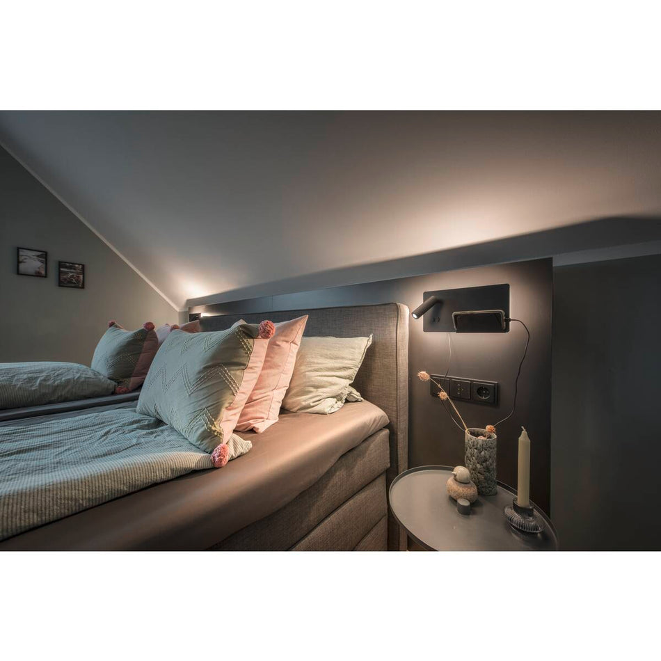 Applique murale LED d'intérieur Somnila Spot 3000K Version noire droite avec connexion USB