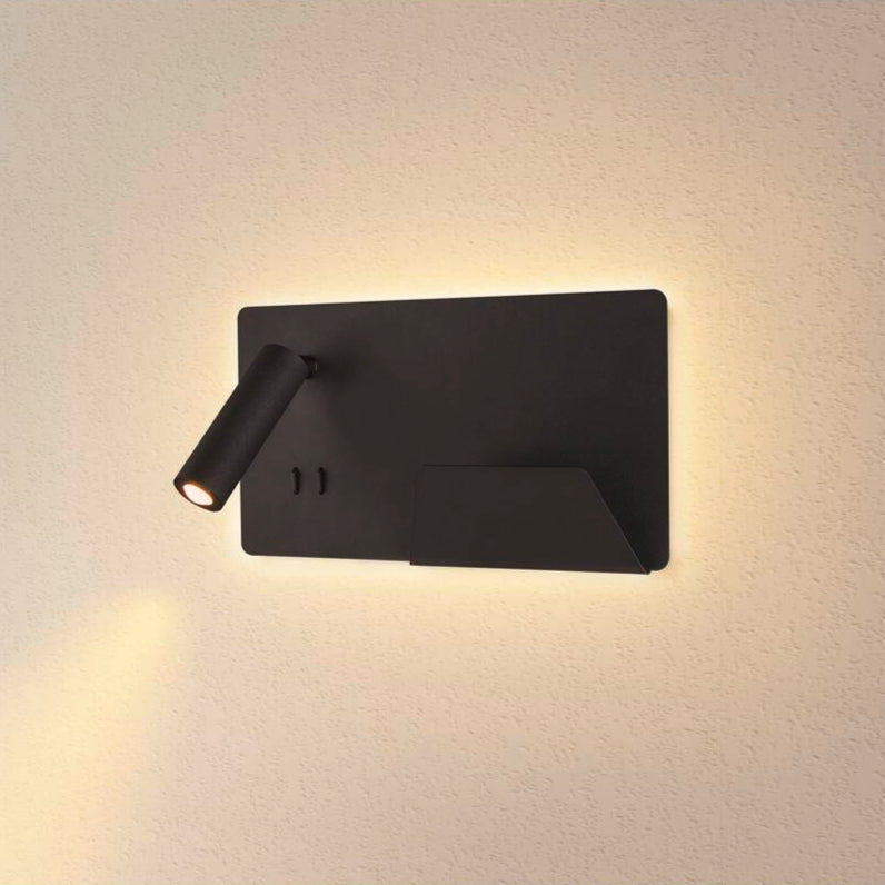 Applique murale LED d'intérieur Somnila Spot 3000K Version noire droite avec connexion USB