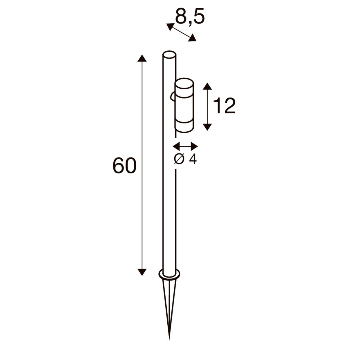 SLV HELIA SLIM Pole Single 1007868 – Maßzeichnung 60 x 12 x 8,5 cm