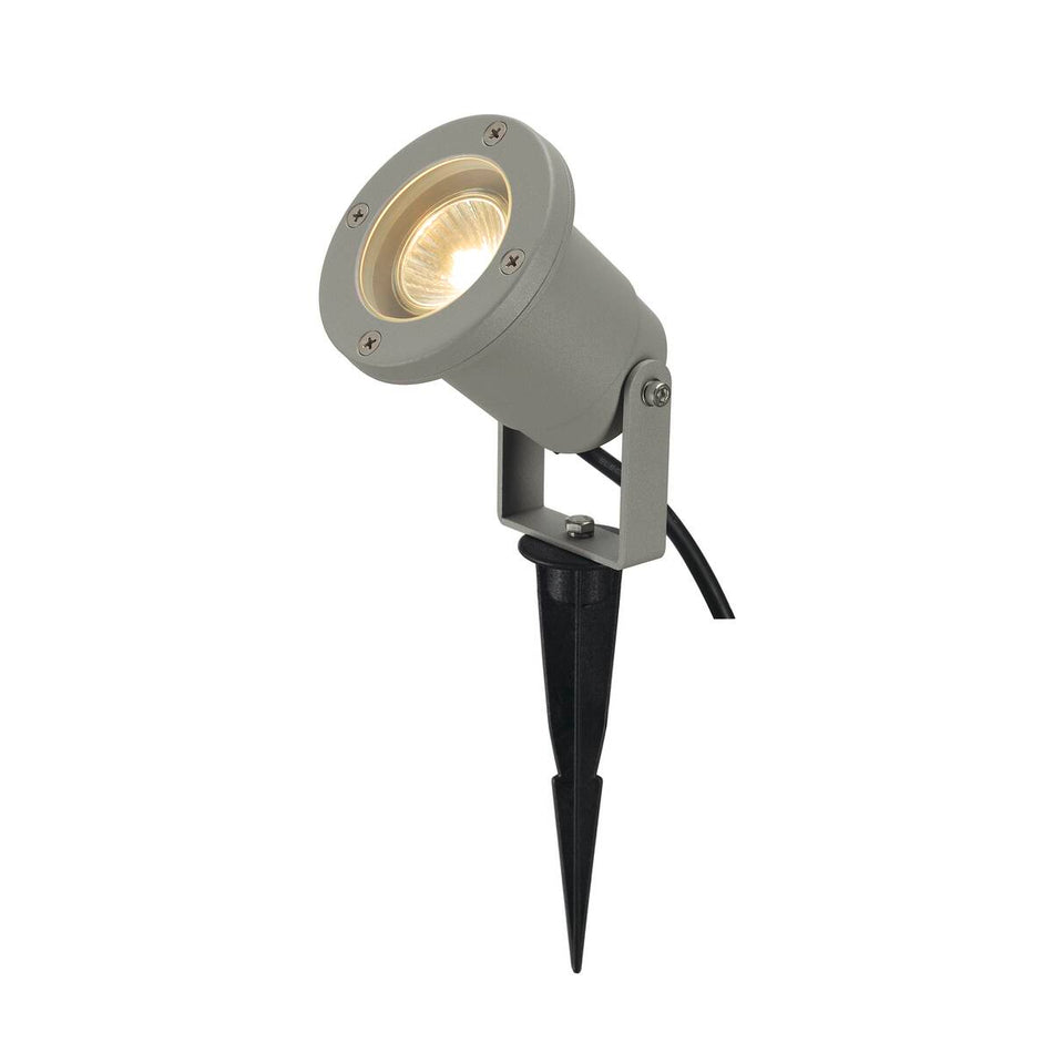 SLV LED Gartenleuchte 10 Outdoor Spiessleuchte, QPAR51, IP65, silbergrau, max. 35 W, inkl. 1,5 m Kabel mit Stecker