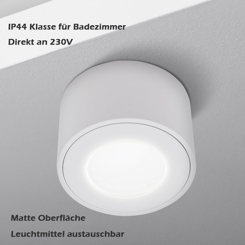 LED Aufbaustrahler Flach für Badezimmer  MILANO SMALL | Rund - Weiß-Matt | inkl. LED Modul 5W Neutralweiß Extra-flach | IP44 | 230V | Aluminium