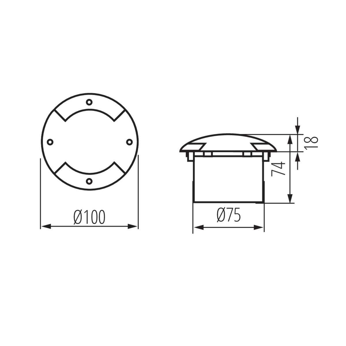 LED Außenleuchte / Bodeneinbaustrahler, rund, grau, kaltweiß, 1W / IP66 / 230V