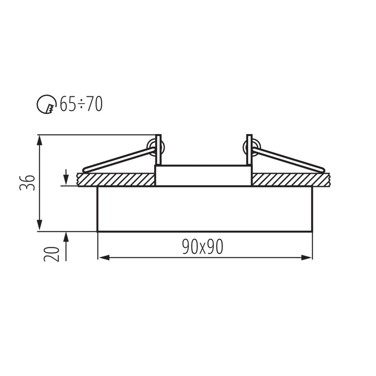 Einbaustrahler MORTA B CT-DSL50-B aus Glas Eckig Ø90mm IP20 GU5,3 GU10 12V 230V