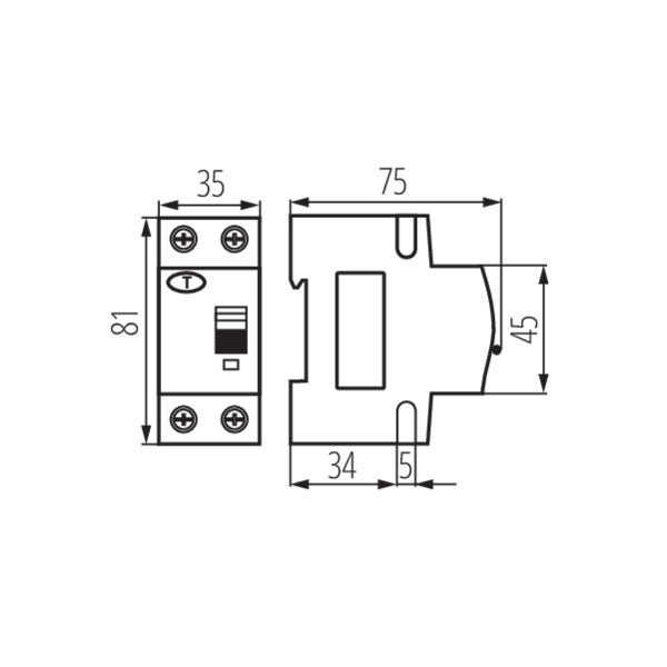 Fehlerstromschutzschalter mit Überstromschutz A, weiß + gelb, 2x / IP20 / 230V