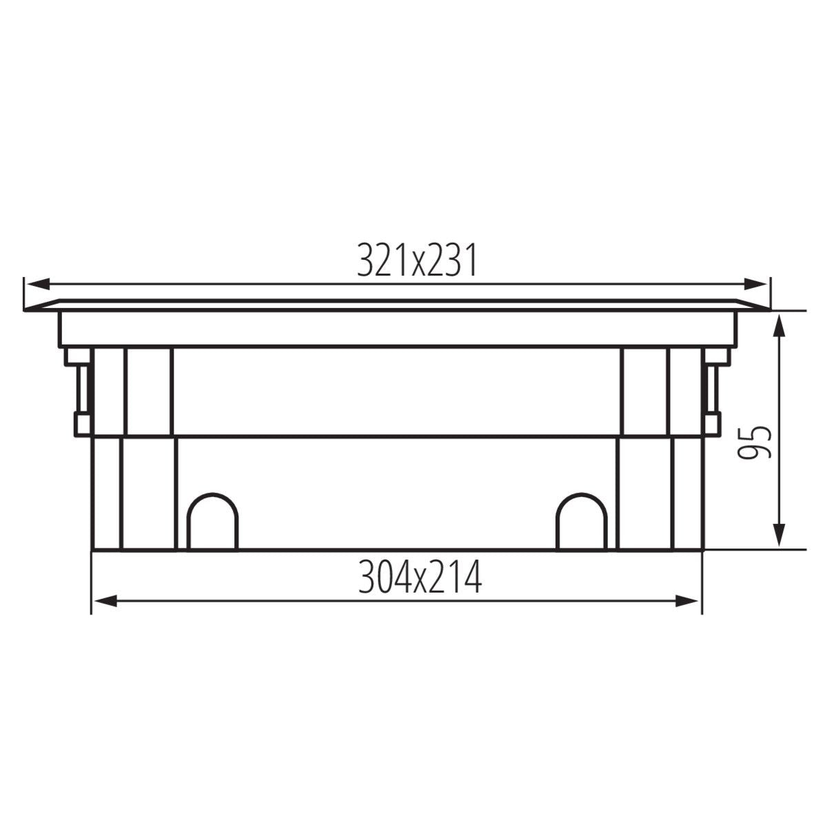 Bodensteckdose 321x231mm Anthrazit/Edelstahl/Schwarz, IP20 250V