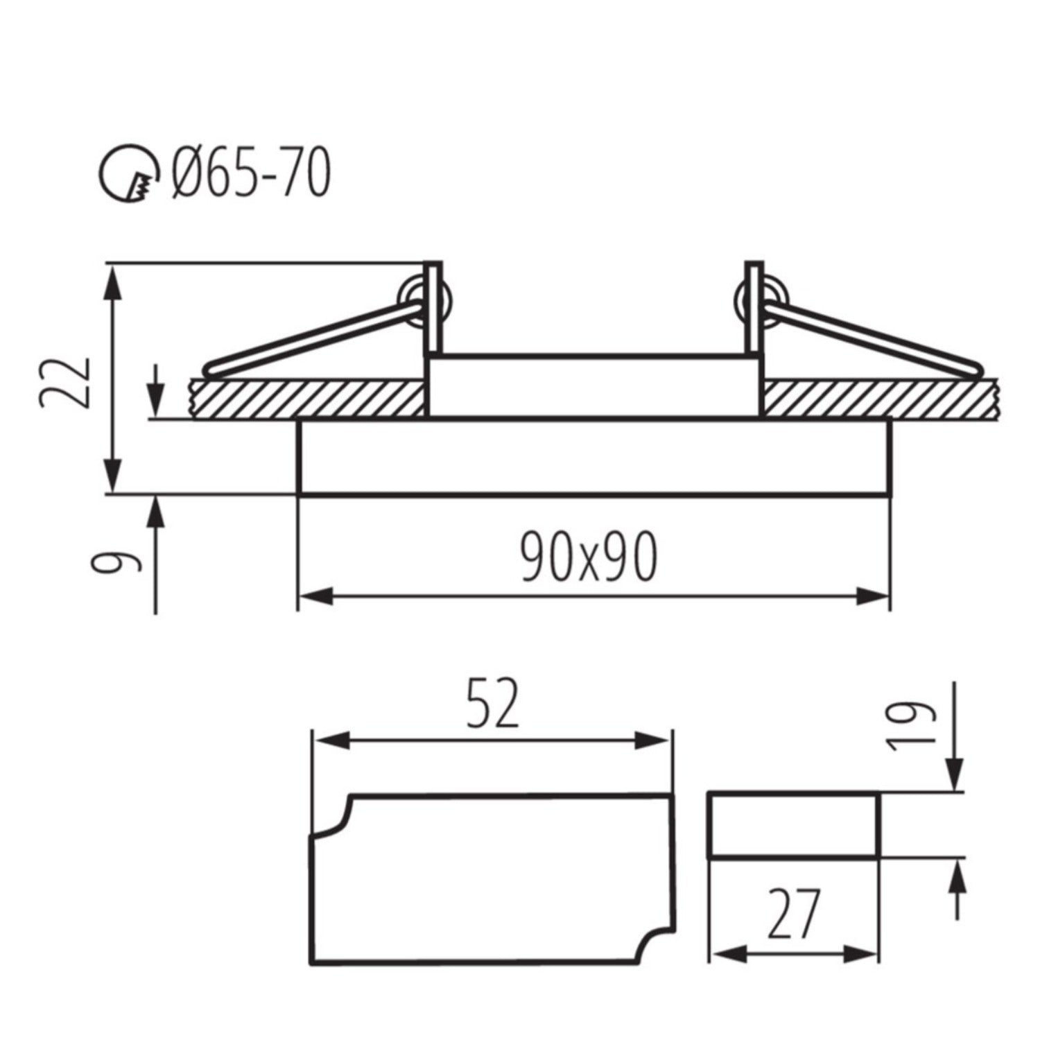 Einbaustrahler SOREN L-BL mit Randbeleuchtung Cristal aus Glas Eckig 90mm x 90mm IP20 GU10 230V