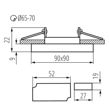 Einbaustrahler SOREN L-BL mit Randbeleuchtung Cristal aus Glas Eckig 90mm x 90mm IP20 GU10 230V