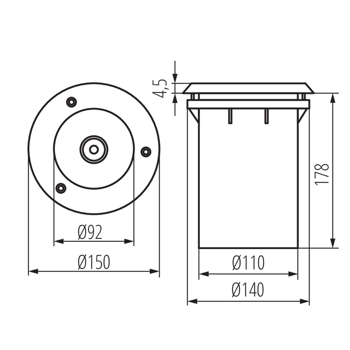 Bodeneinbaustrahler, Bodenspot, Edelstahl, rund, max 40W / IP67 / E27 / 230V